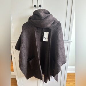 Zara Dark Brown Knit Poncho